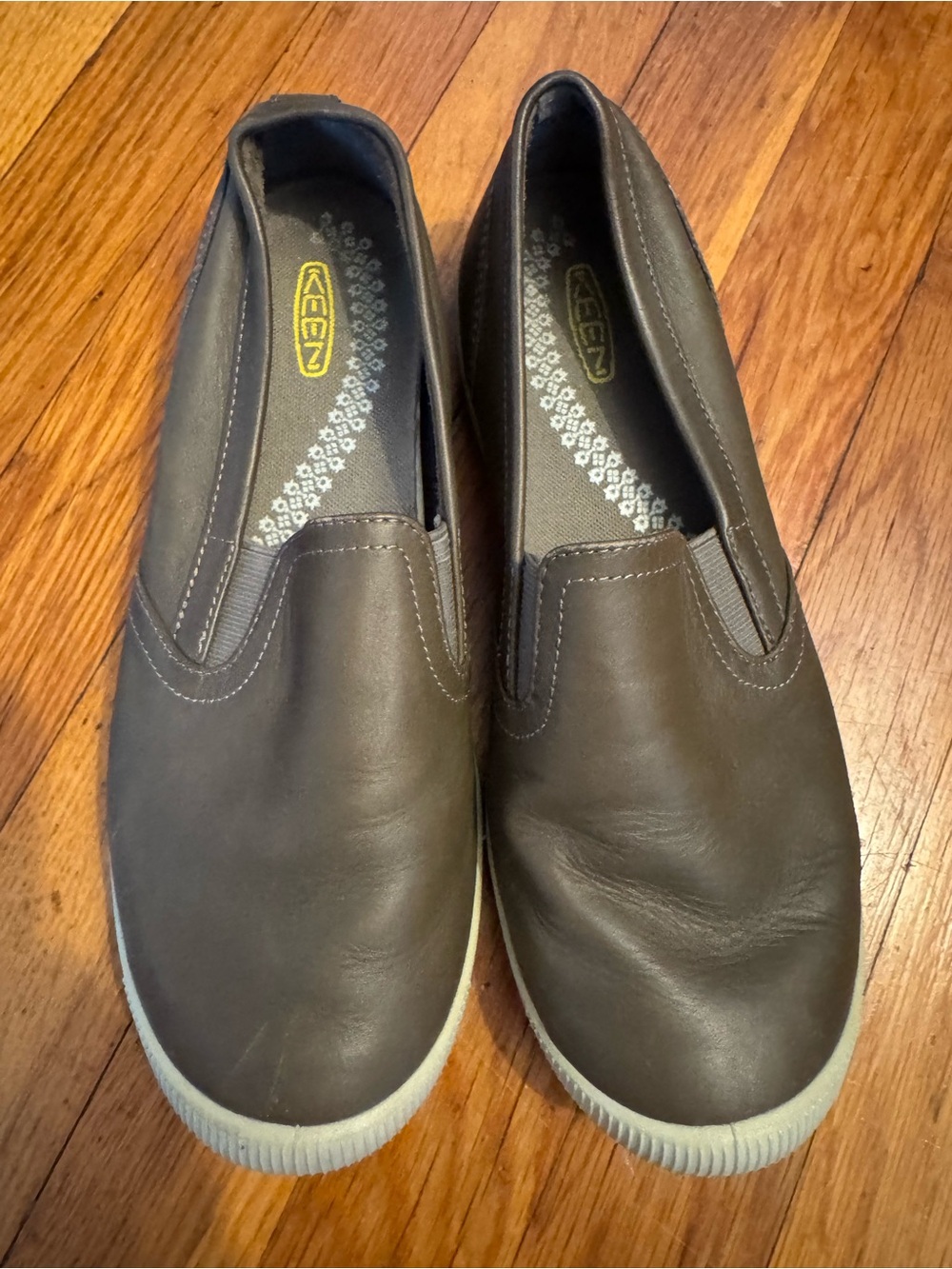 Keen Brown Slip-On Leather Casual Shoes with White Soles